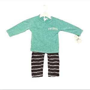 Teal 12 month Long Sleeve Shirt and Striped Pants Set